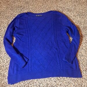 Karen‎ Scott Womens Large Blue Embellished Diamond Knit Long Sleeve Sweater
